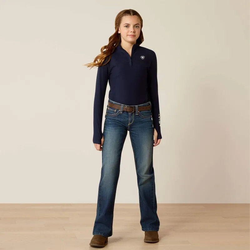 Ariat Lowell 3.0 1/4 Zip Junior Girls Base Layer - Navy-2
