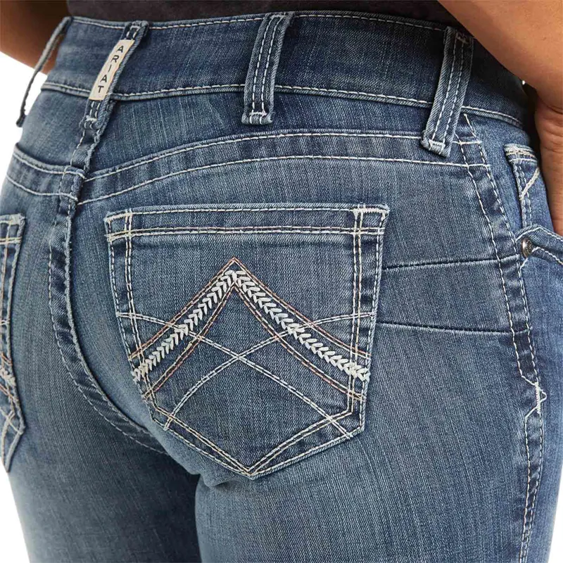 Ariat R.E.A.L Mid Rise Icon Stackable Women's Straight Jeans - Rainstorm-4