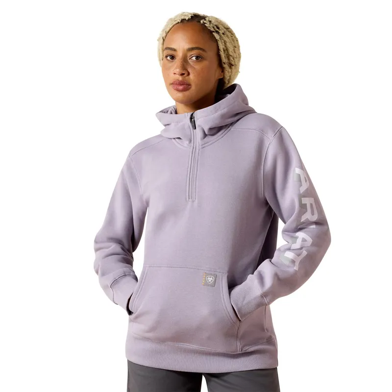 Ariat Rebar Lightweight Logo Women's Half Zip Hoodie - Purple Ash