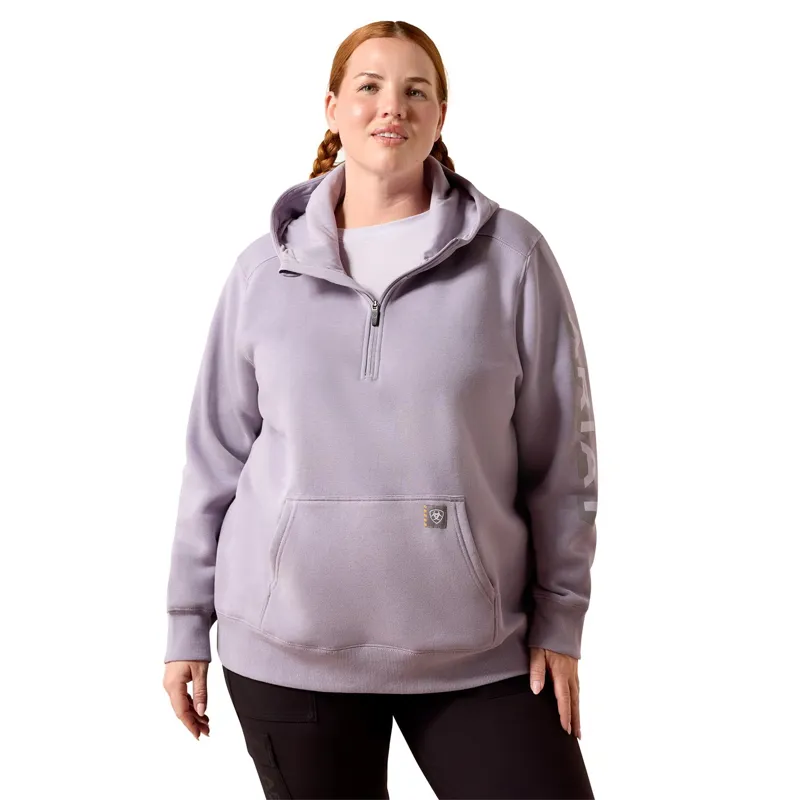 Ariat Rebar Lightweight Logo Women's Half Zip Hoodie - Purple Ash-2