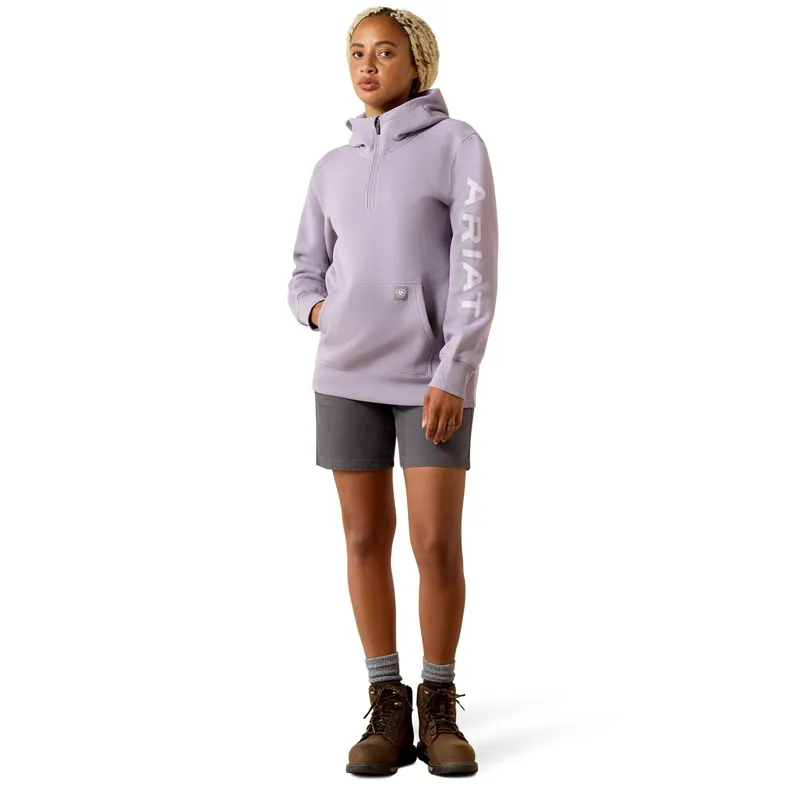 Ariat Rebar Lightweight Logo Women's Half Zip Hoodie - Purple Ash-4