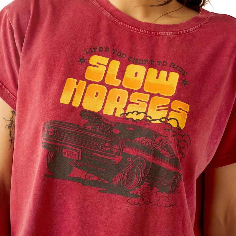 Ariat Sendero Slow Horses Women's Boxy Cropped Tee - Biking Red-2