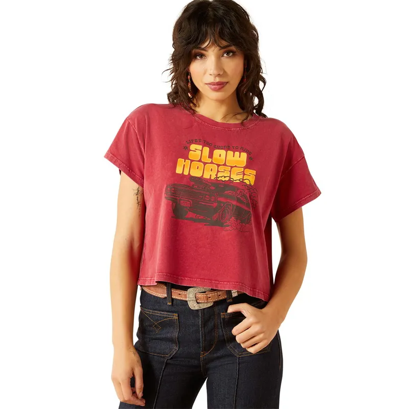 Ariat Sendero Slow Horses Women's Boxy Cropped Tee - Biking Red