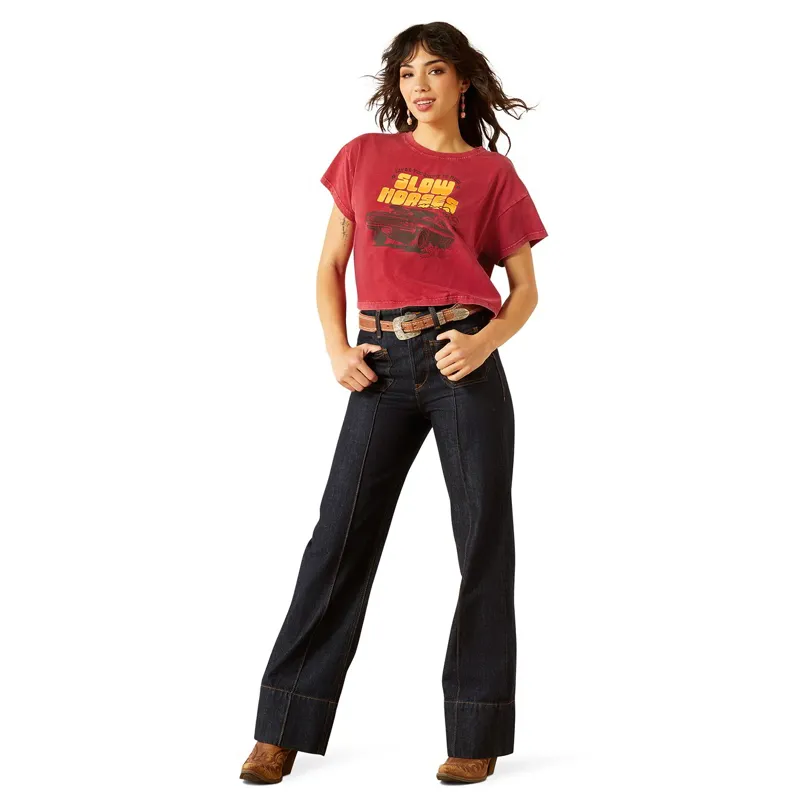 Ariat Sendero Slow Horses Women's Boxy Cropped Tee - Biking Red-4