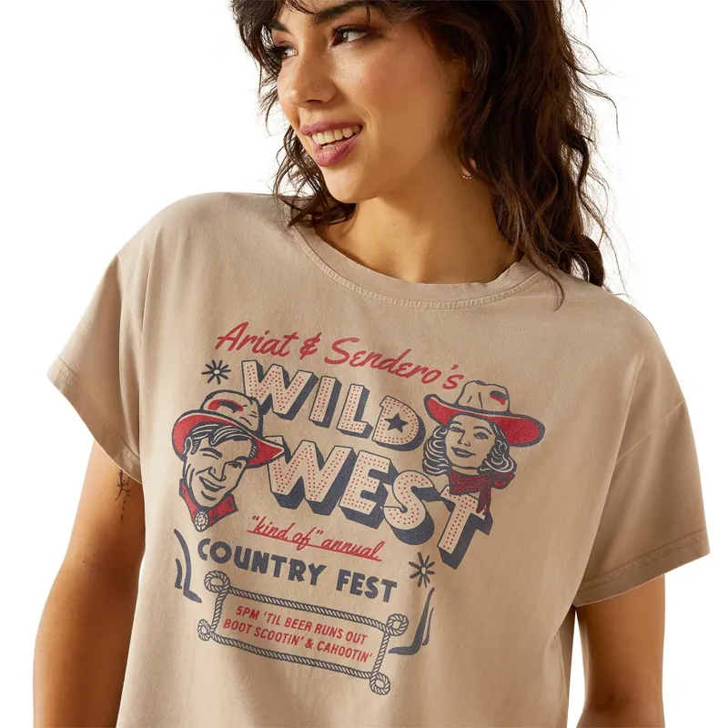Ariat Sendero Wild West Women's Boxy Cropped Tee - Savannah Tan-2