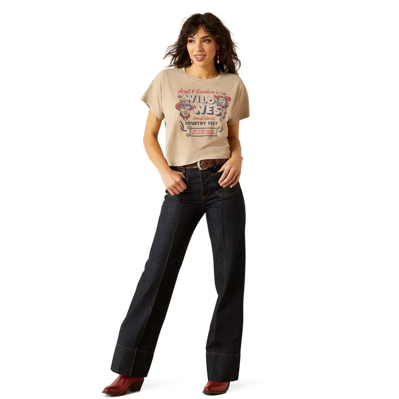 Ariat Sendero Wild West Women's Boxy Cropped Tee - Savannah Tan-3