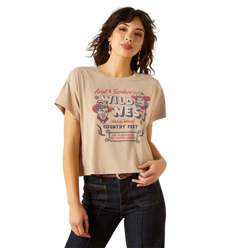 Ariat Sendero Wild West Women's Boxy Cropped Tee - Savannah Tan