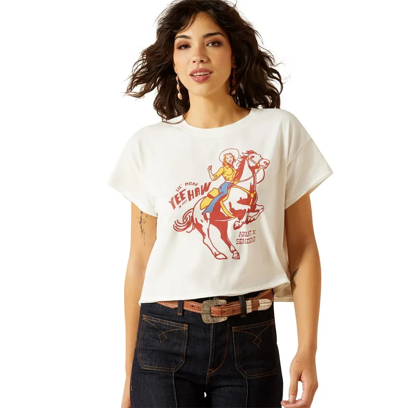 Ariat Sendero Yeehaw Women's Boxy Cropped Tee - White