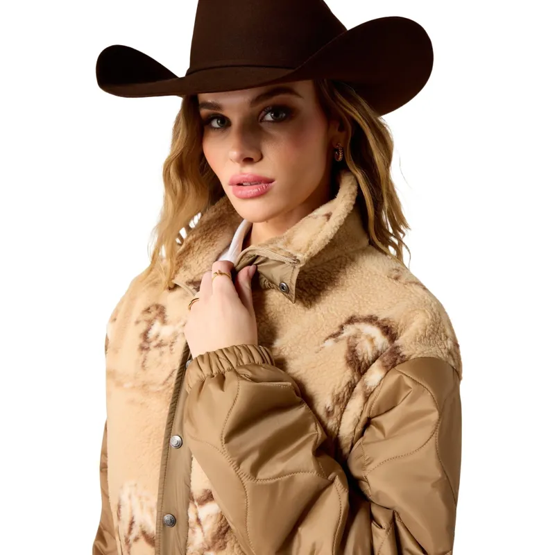 Ariat Sherpa Blocked Women's Jacket - Wild Horses Print/Tigers Eye-2