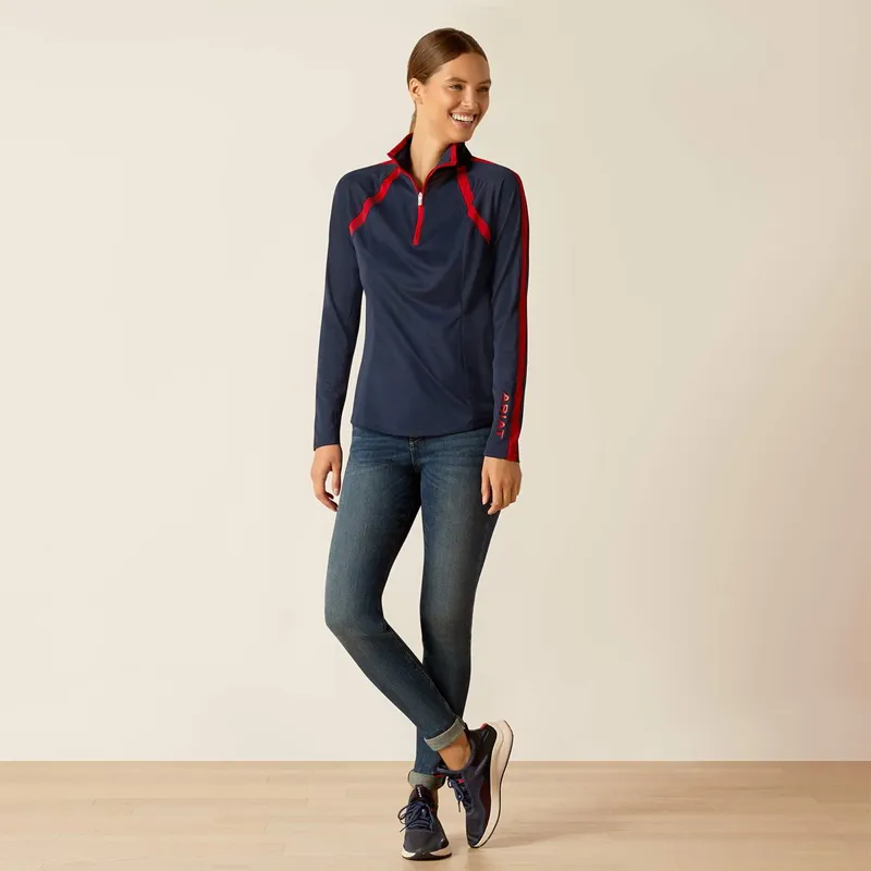 Ariat Sunstopper 3.0 Women's Base Layer Top - Navy/Red-3