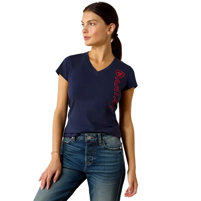Ariat Vertical Logo Women's Tee - Team Navy/Red