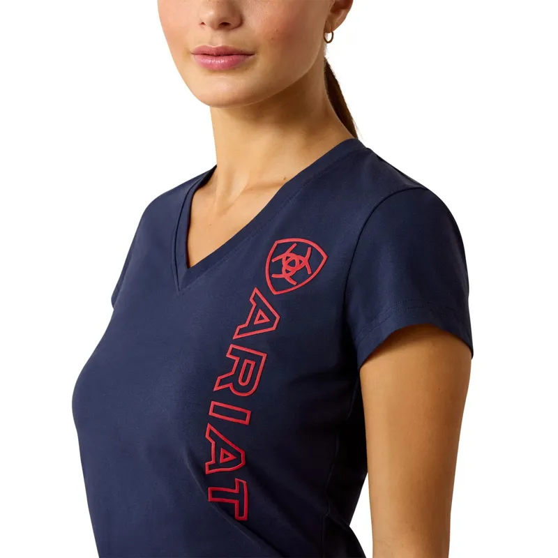 Ariat Vertical Logo Women's Tee - Team Navy/Red-2