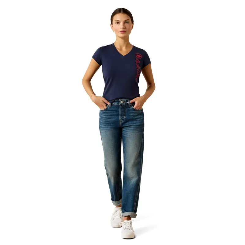 Ariat Vertical Logo Women's Tee - Team Navy/Red-3