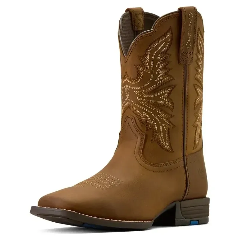 Ariat Westwood Wide Square Toe Kids Western Boots - Distressed Brown