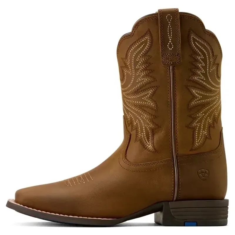 Ariat Westwood Wide Square Toe Kids Western Boots - Distressed Brown-4