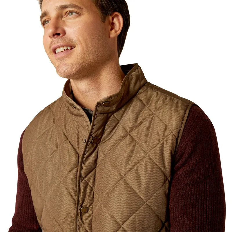 Ariat Country Woodside Men's Quilted Vest - Camel Herringbone-1