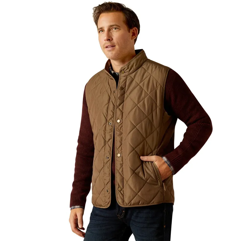 Ariat Country Woodside Men's Quilted Vest - Camel Herringbone