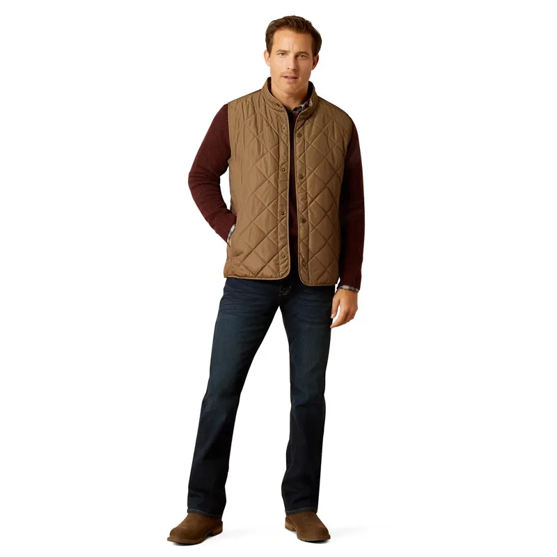Ariat Country Woodside Men's Quilted Vest - Camel Herringbone-2