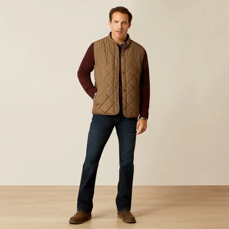 Ariat Country Woodside Men's Quilted Vest - Camel Herringbone-4
