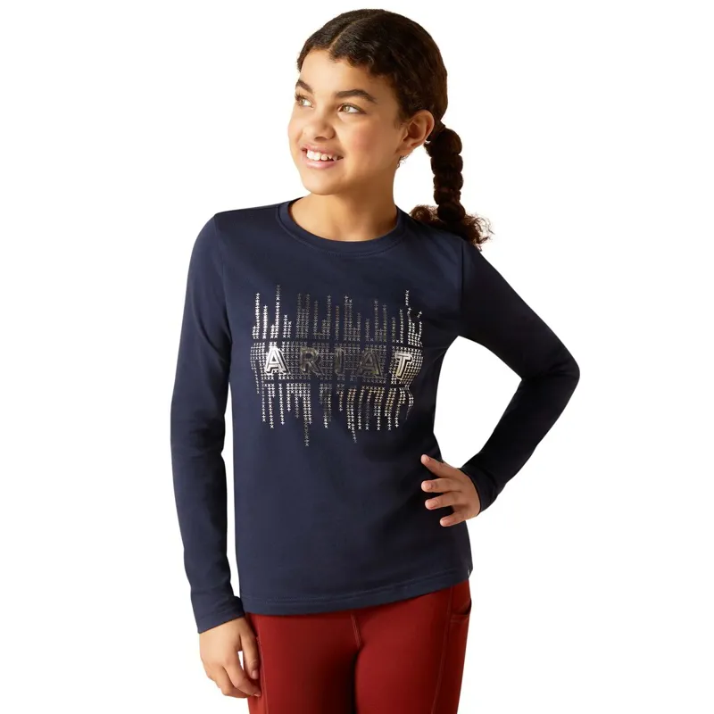 Ariat Glitz Junior Girls Long Sleeve Tee - Navy Eclipse