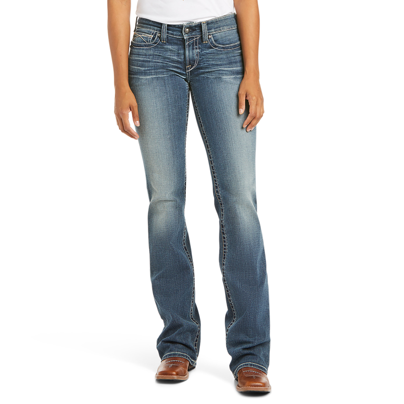 Ariat R.E.A.L. Mid Rise Whipstitch Women's Boot Cut Jeans - Rainstorm