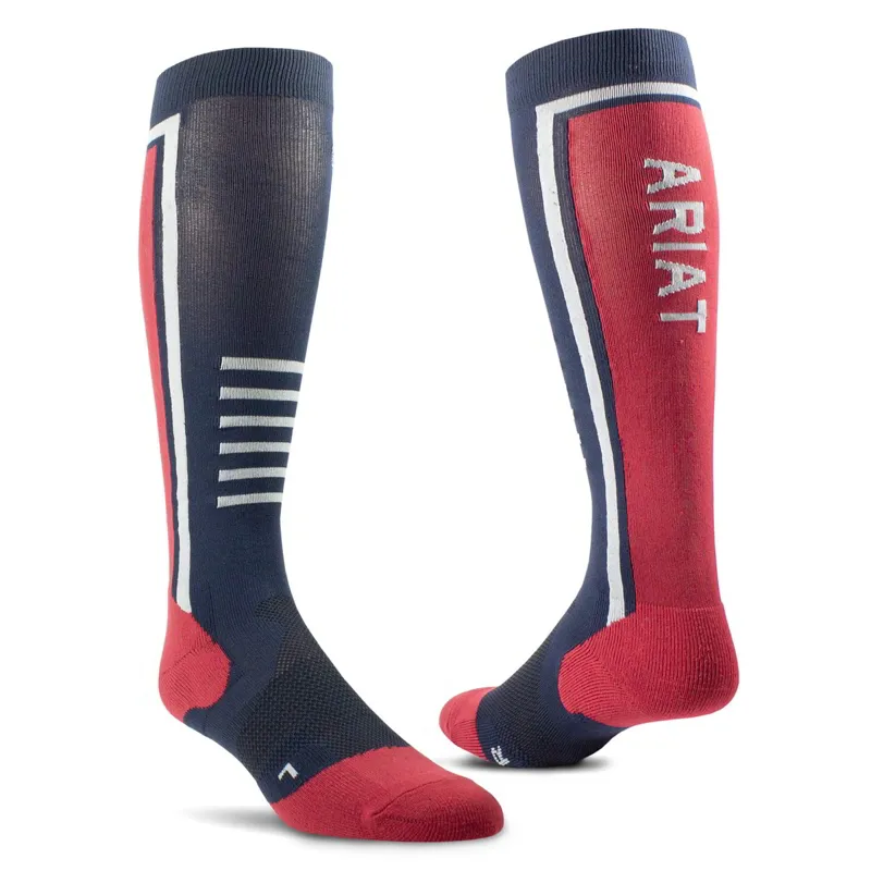 AriatTEK Slimline Performance Women's Tall Riding Socks - Navy/Red