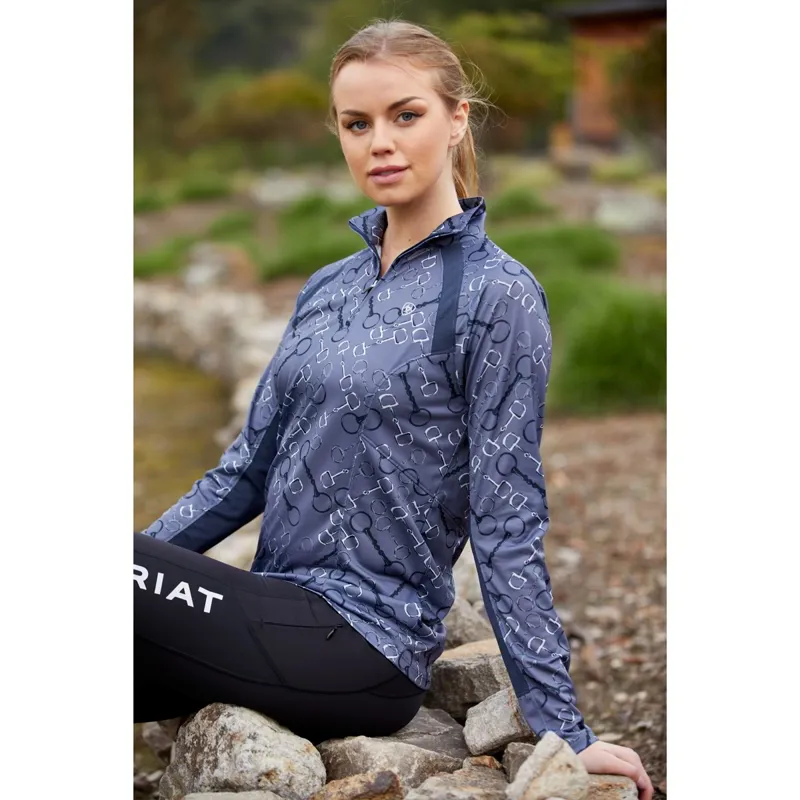 Ariat Sunstopper 2.0 Womens Base Layer Top - Charcoal Bit Print-3