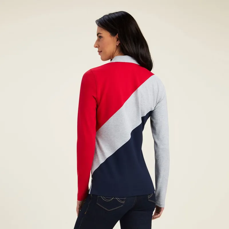 Ariat Taryn Womens Long Sleeve Polo Shirt - Red/Grey/Navy - X-Small-1