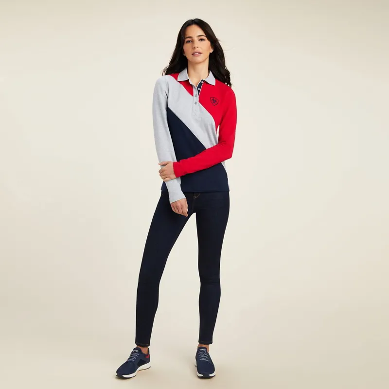 Ariat Taryn Womens Long Sleeve Polo Shirt - Red/Grey/Navy - X-Small-2