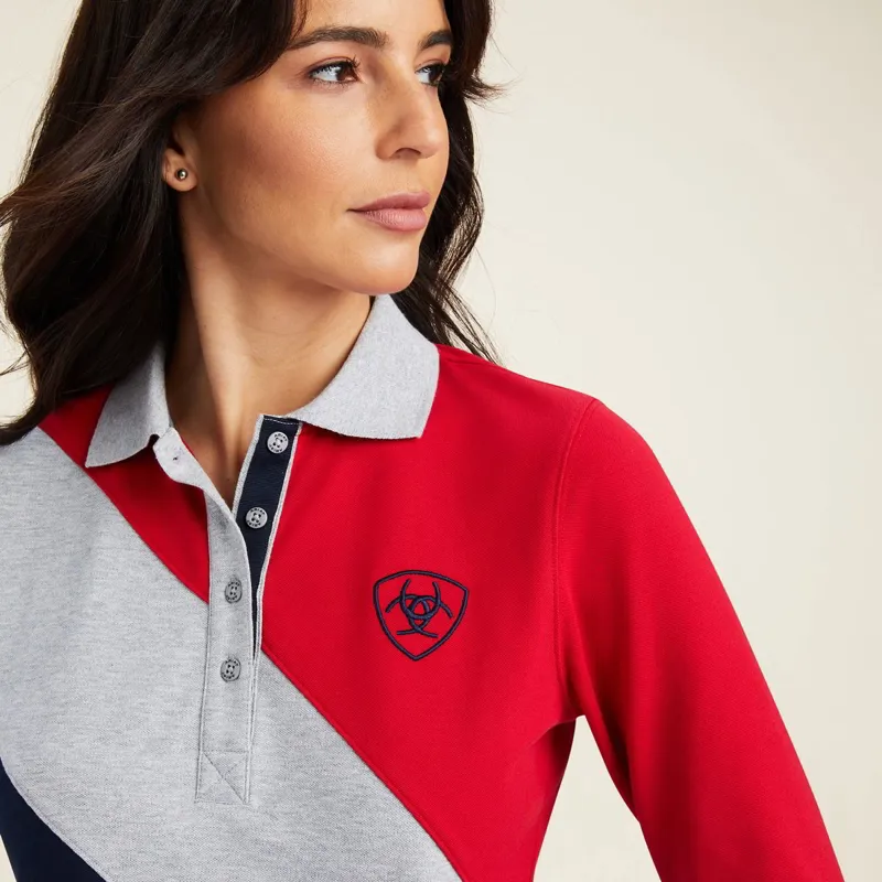 Ariat Taryn Womens Long Sleeve Polo Shirt - Red/Grey/Navy - X-Small-3