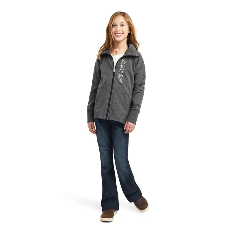 Ariat Team Logo Full Zip Youth Sweatshirt-Charcoal Gray-2