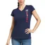 Ariat Vertical Logo Womens Tee - V1 Navy/Red - X-Small