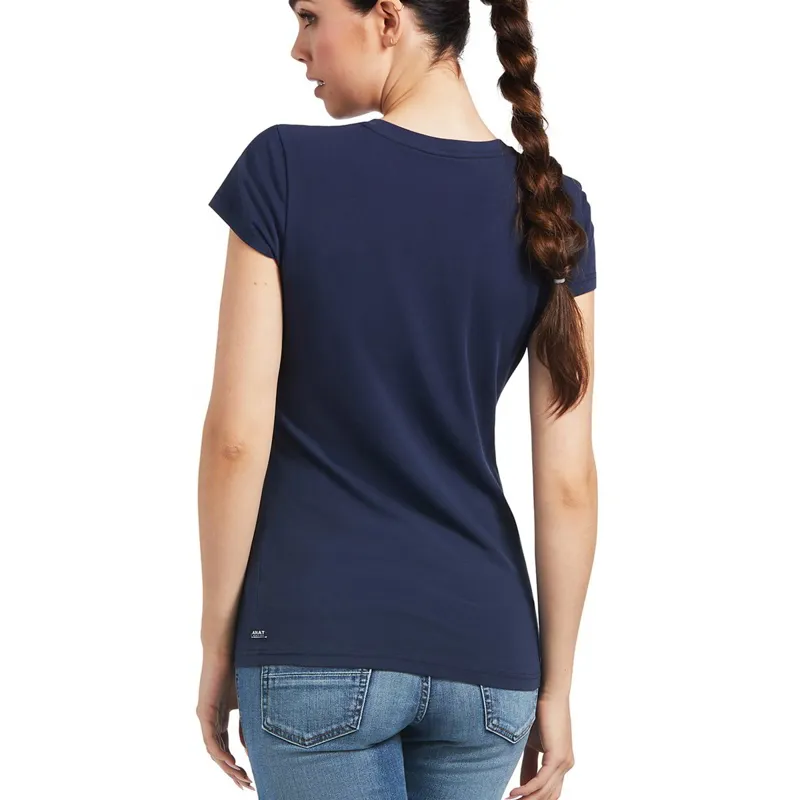 Ariat Vertical Logo Womens Tee - V1 Navy/Red - X-Small-1