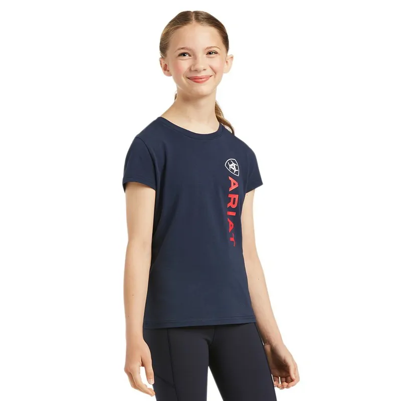 Ariat Vertical Logo Youth Tee - V1 Navy/Red - X-Small-1