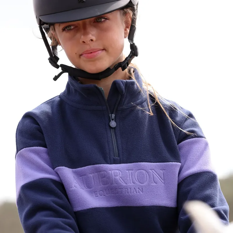 Aubrion Equestrian Junior 1/4 Zip Fleece - Midnight/Heather-2