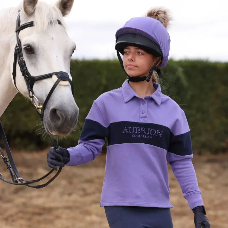 Aubrion Equestrian Junior Button Polo Sweatshirt - Heather/Midnight