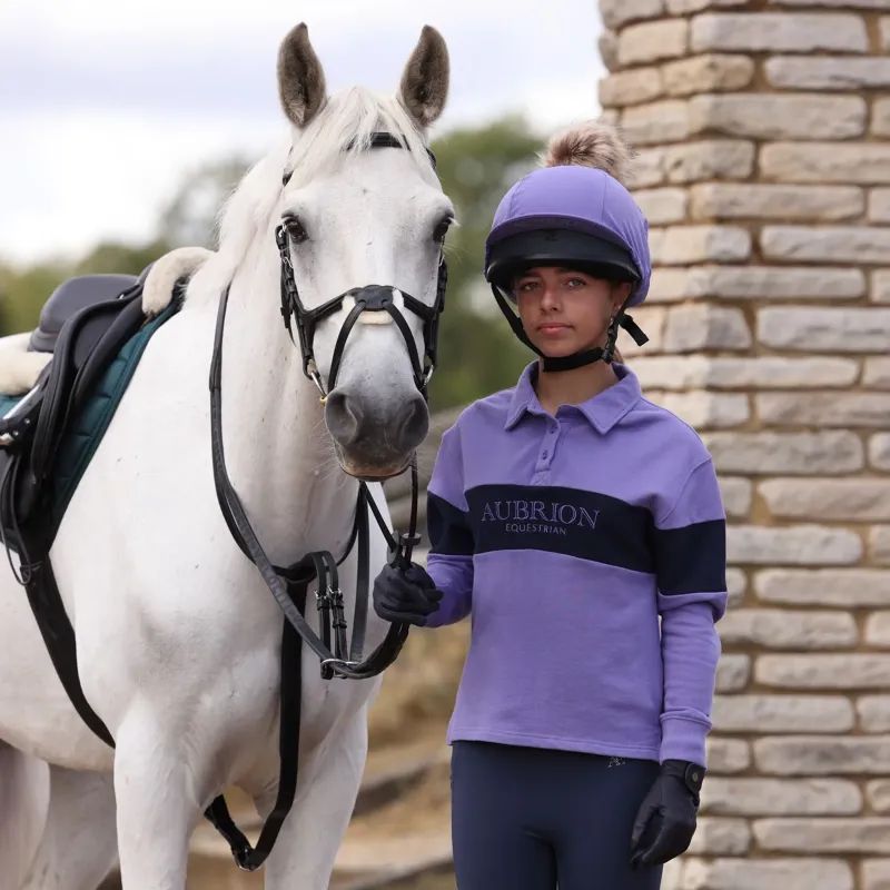 Aubrion Equestrian Junior Button Polo Sweatshirt - Heather/Midnight-1
