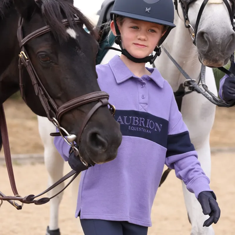 Aubrion Equestrian Junior Button Polo Sweatshirt - Heather/Midnight-2