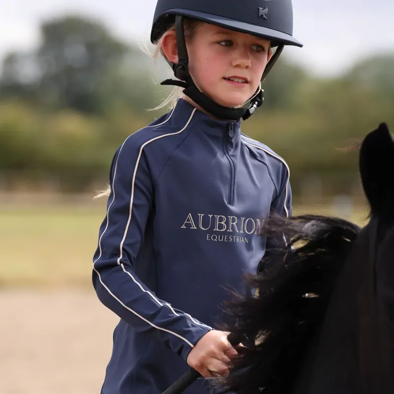 Aubrion Equestrian Young Rider Long Sleeve Base Layer - Midnight-3