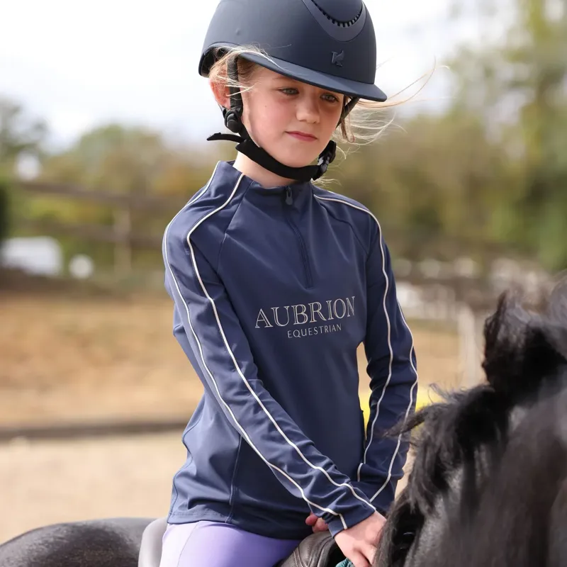 Aubrion Equestrian Young Rider Long Sleeve Base Layer - Midnight