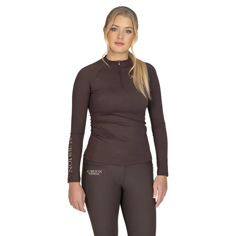 Aubrion Equestrian Winter Long Sleeve Women's Base Layer - Espresso-3