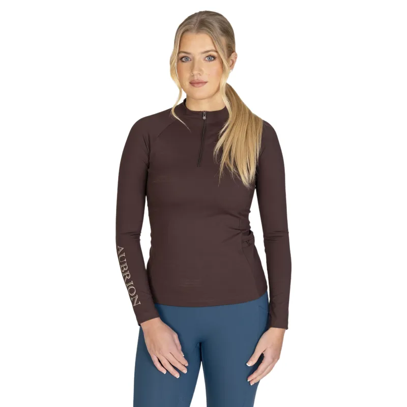 Aubrion Equestrian Winter Long Sleeve Women's Base Layer - Espresso-2