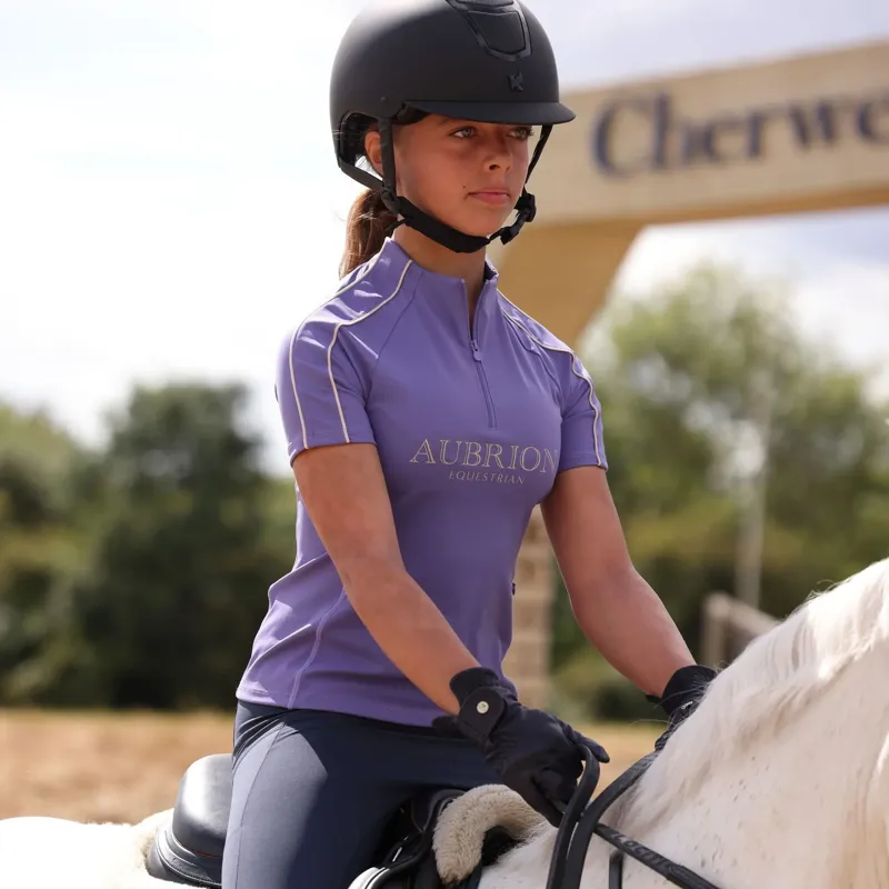 Aubrion Equestrian Young Rider Short Sleeve Base Layer - Heather-1