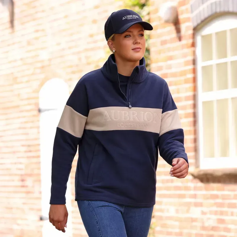 Aubrion Equestrian Women's Polo Fleece - Midnight/Taupe-4
