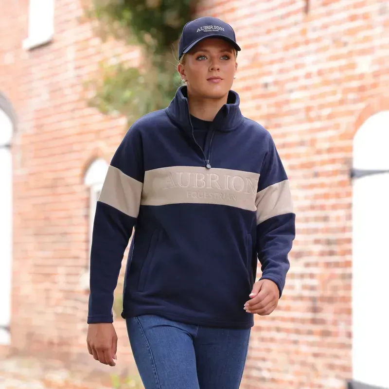 Aubrion Equestrian Women's Polo Fleece - Midnight/Taupe-5