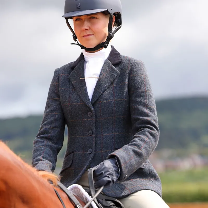 Aubrion Saratoga Women's Tweed Show Jacket - Juniper/Navy Check-1