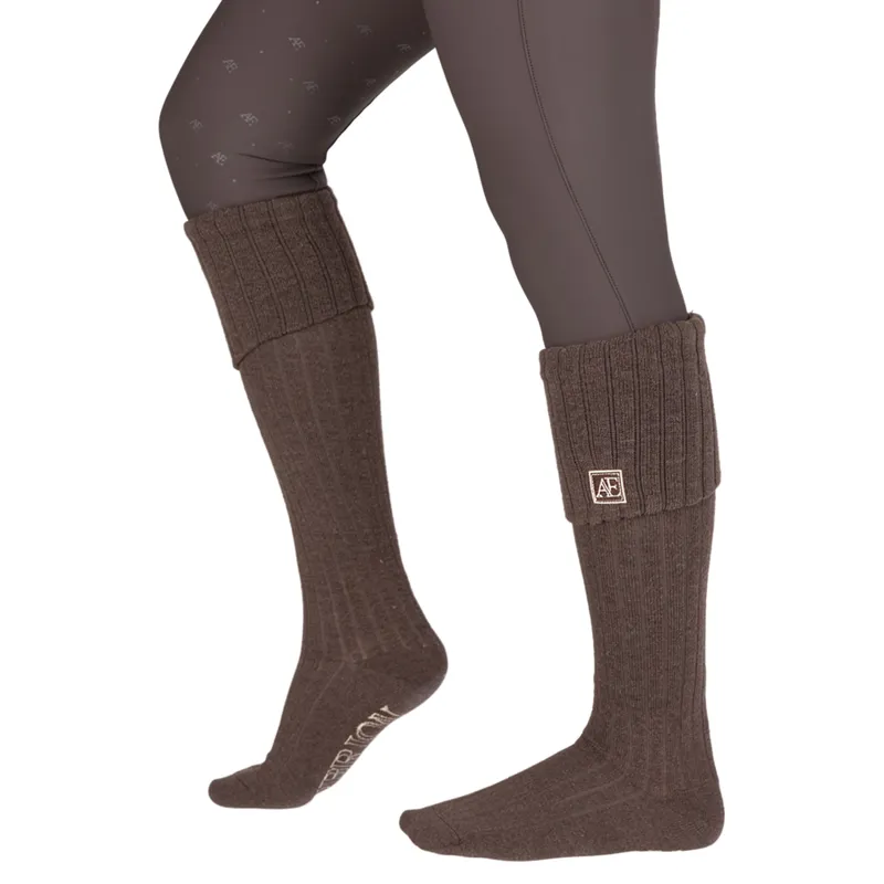 Aubrion Equestrian Women's Knitted Riding Boot Socks - Espresso-2