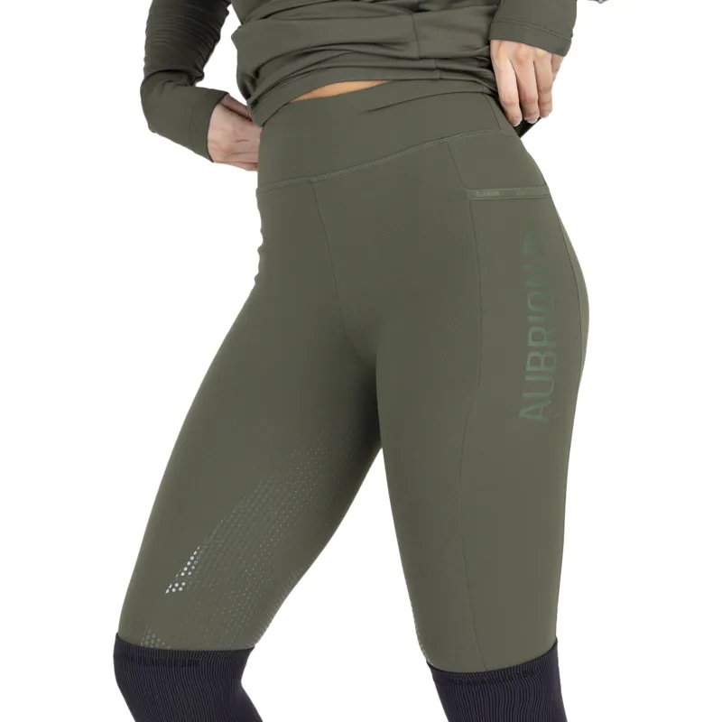 Aubrion React Winter Knee Grip Womens Riding Tights - Khaki-1