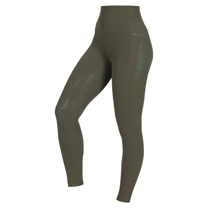 Aubrion React Winter Knee Grip Womens Riding Tights - Khaki