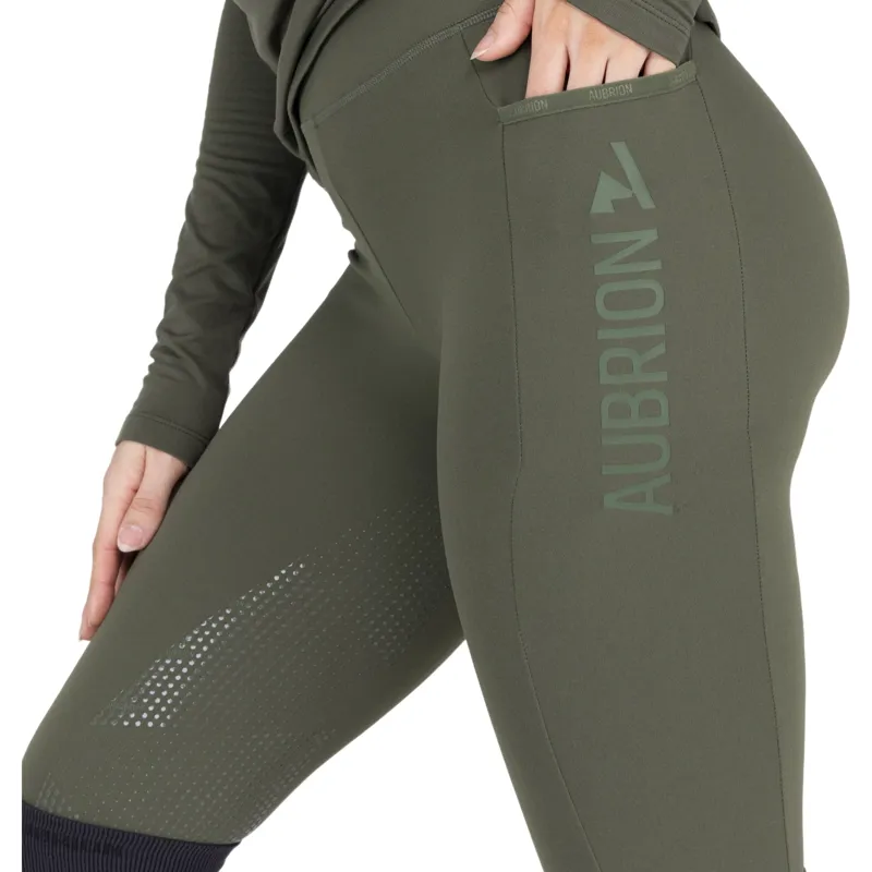 Aubrion React Winter Knee Grip Womens Riding Tights - Khaki-2